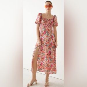 & Other Stories smocked puff sleeve midi dress.